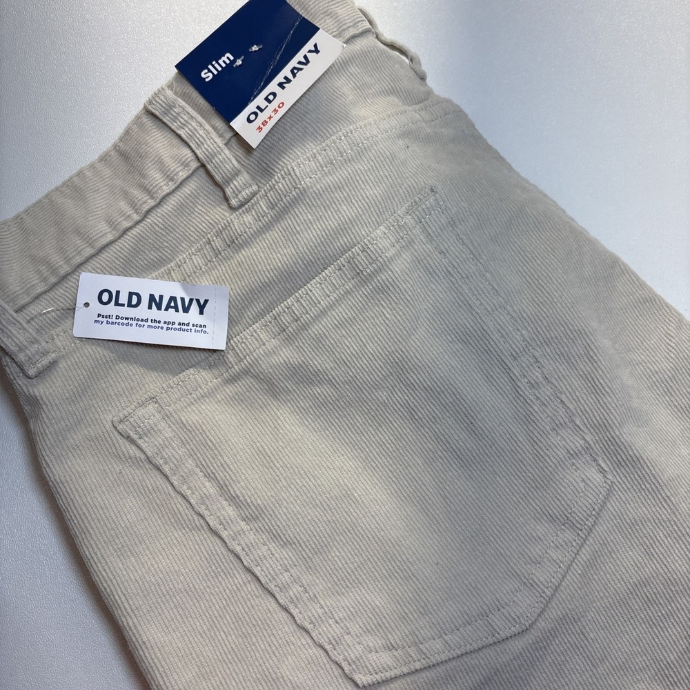 Old Navy Five Pocket Corduroy Pants Men 38x30 Flex Beige Slim Straight‎ Leg NWT